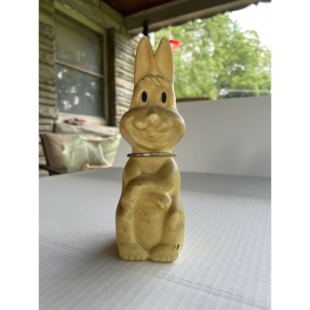 VINTAGE Blow Mold Plastic 10" Bunny Rabbit Coin Bank 1950s